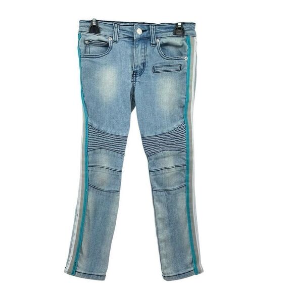 OPS Boys Light Wash Moto Skinny Jeans Size 5/6 Side Stripe Adjustable Waist - Picture 1 of 16